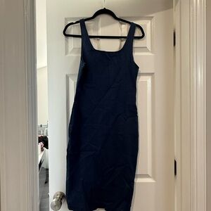 Ribbed Blue Sheath Midi Dress for Cocktail
